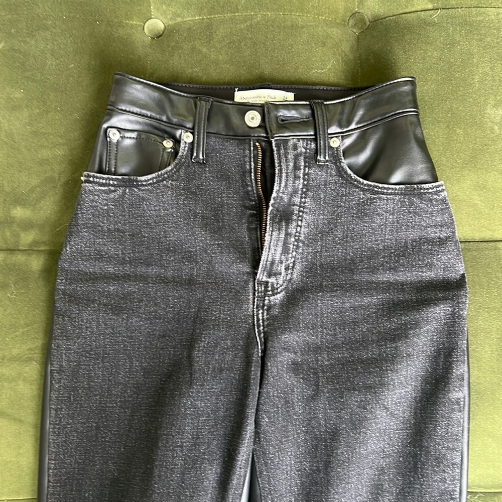 Mixed fabric black jean and leather Abercrombie pants